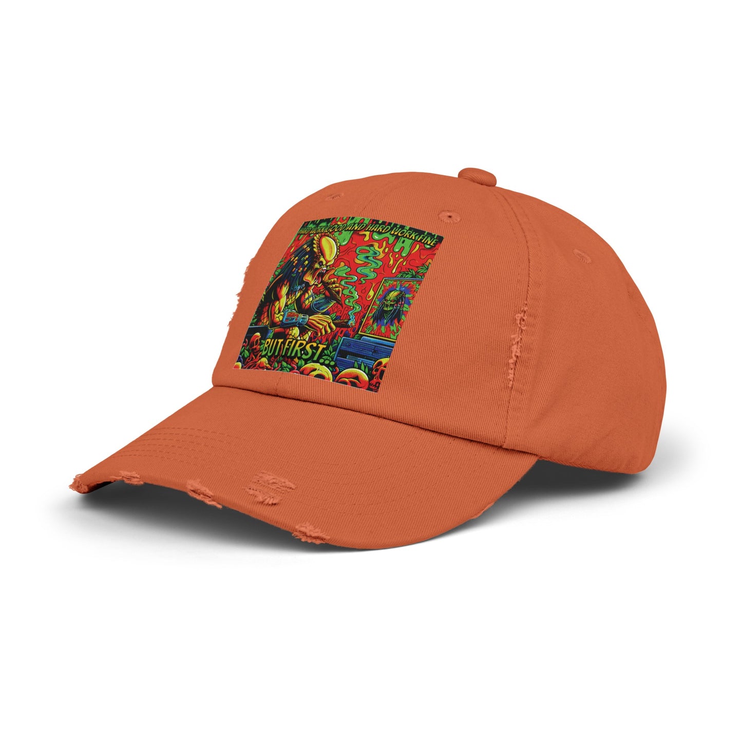 Horradelic Hard Work Good Hard Work Fine Predator Blunt Horror Fun Unisex Distressed Baseball Cap Hat