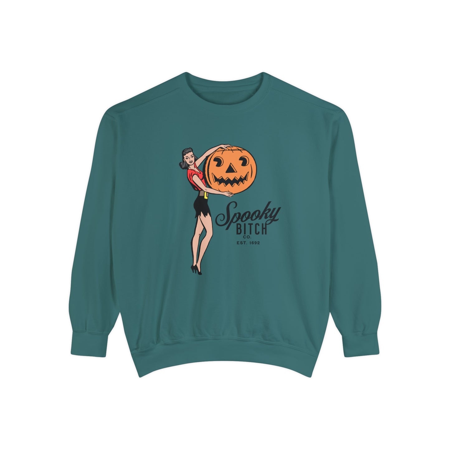 Spooky B!tch Co - Salem Witch 1692 Halloween Pumpkin Funny Retro-Style Gothic Sweatshirt - Unisex Garment-Dyed Sweatshirt