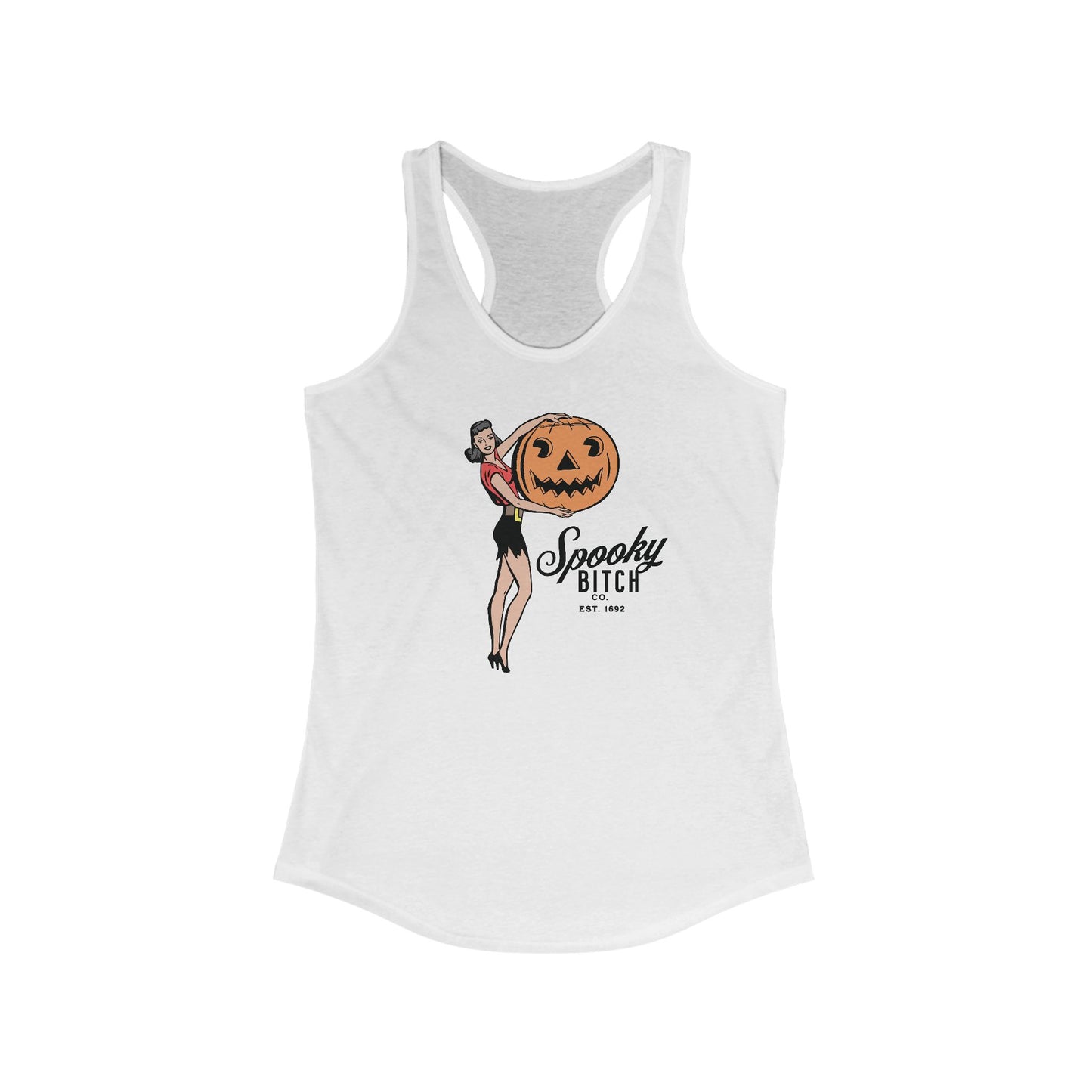 Spooky B!+ch Co EST 1692 Salem Witch Trials Womens Ideal Racerback Tank Top