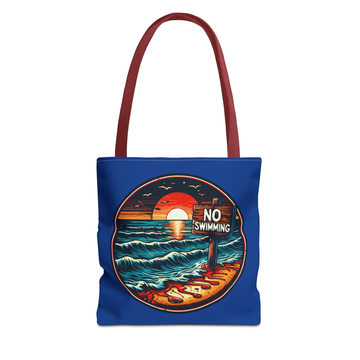 No Swimming Bloody Beach Tote Bag (AOP) Horror Fun Travel Swimming Vacation