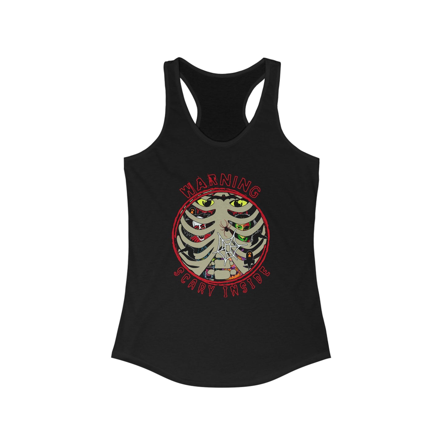 Warning, Scary Inside Women's Ideal Racerback Tank Horror Fun Summer Shirt