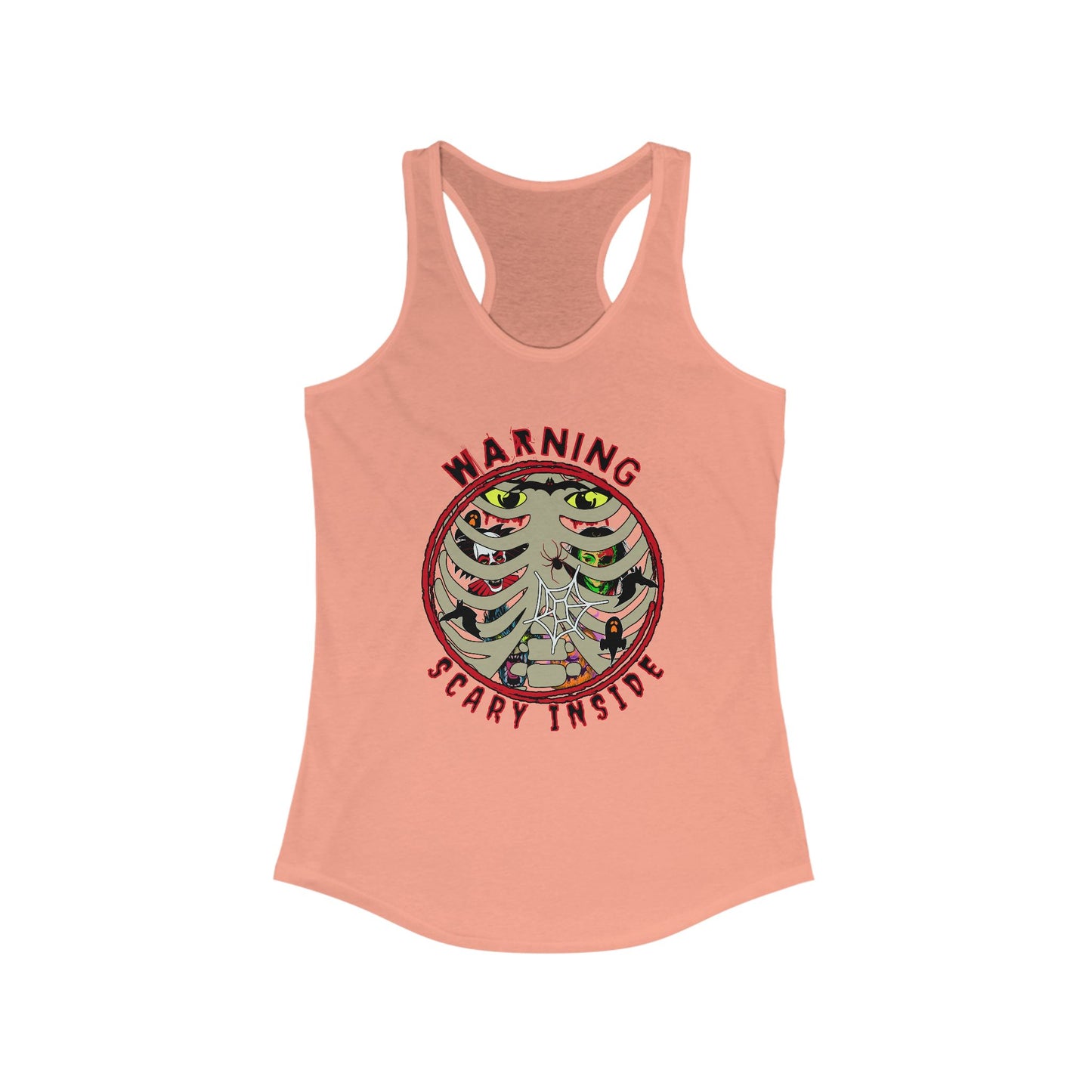 Warning, Scary Inside Women's Ideal Racerback Tank Horror Fun Summer Shirt