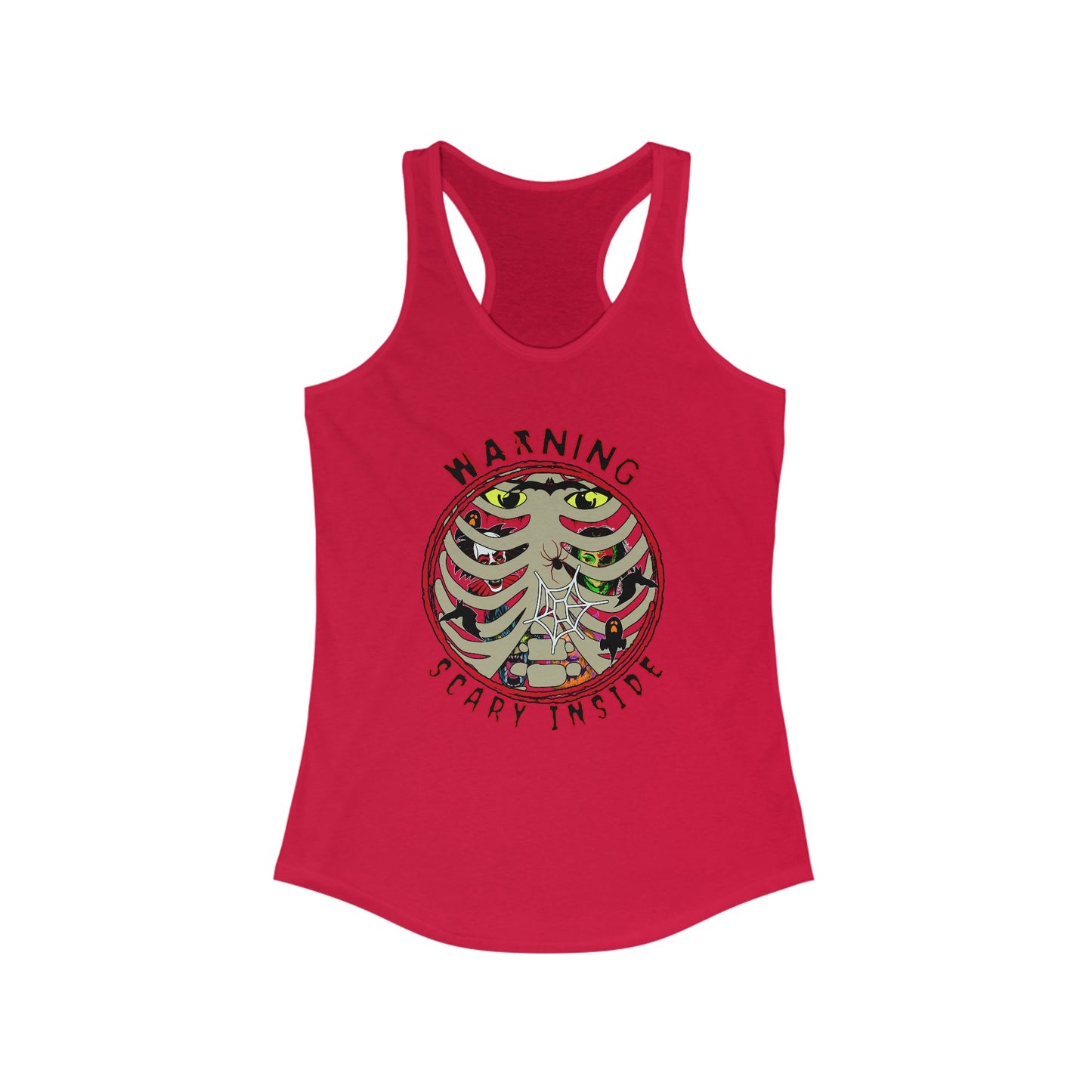 Warning, Scary Inside Women's Ideal Racerback Tank Horror Fun Summer Shirt