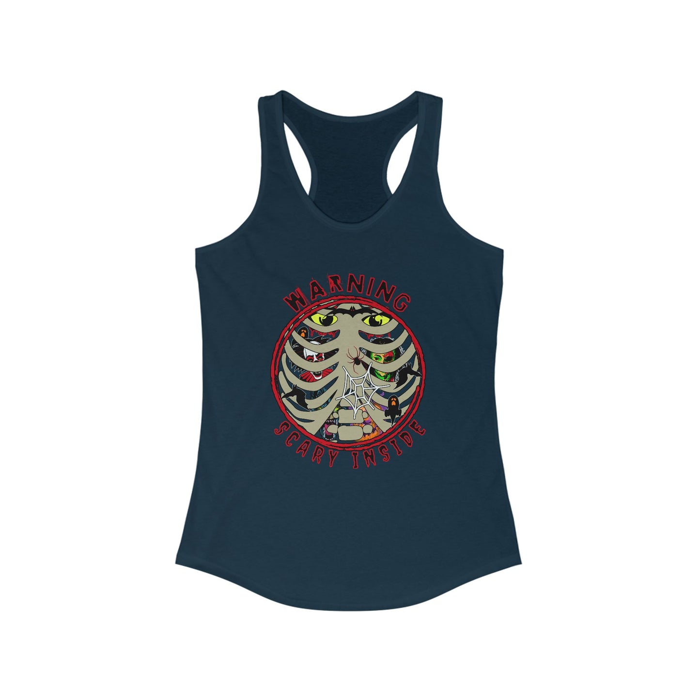 Warning, Scary Inside Women's Ideal Racerback Tank Horror Fun Summer Shirt