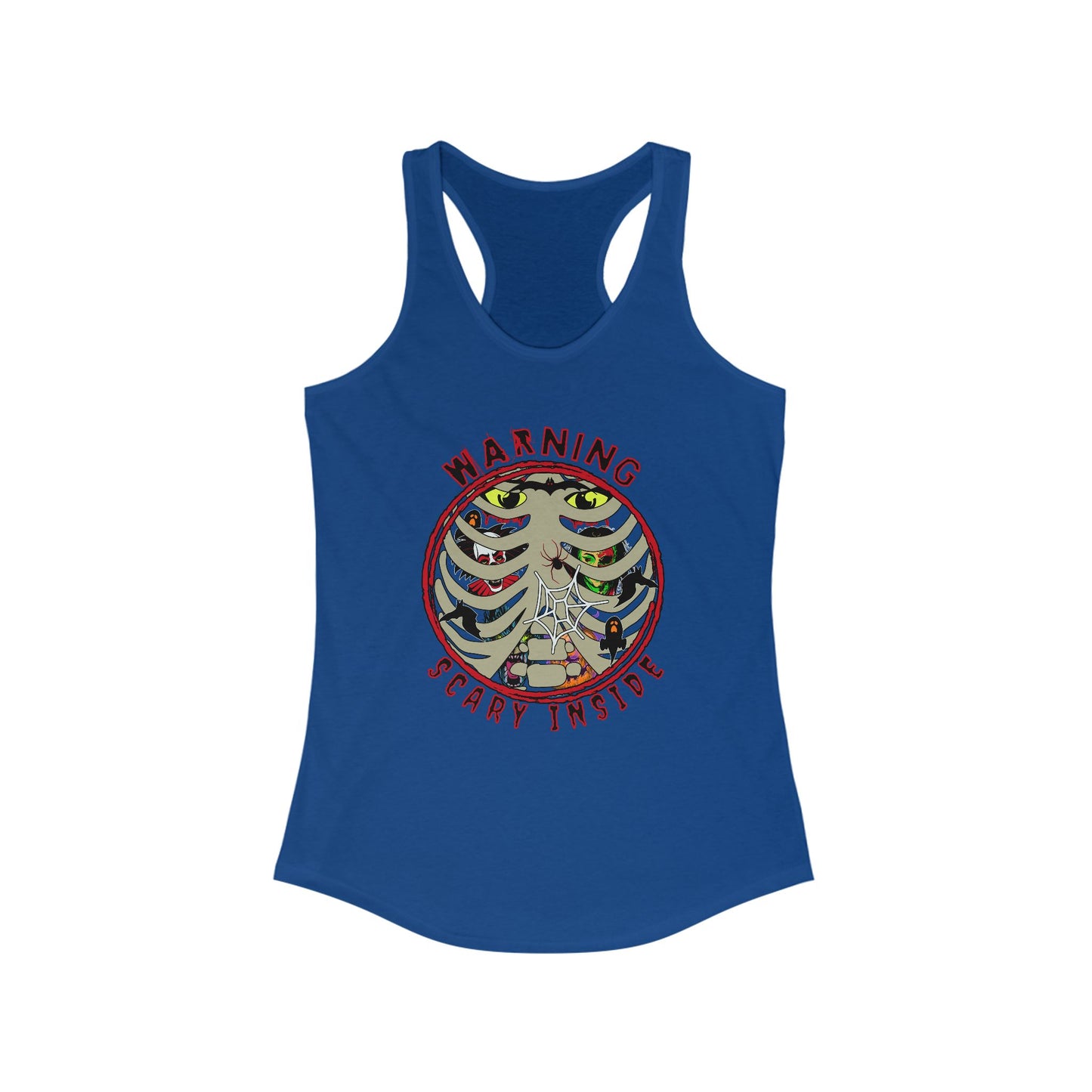 Warning, Scary Inside Women's Ideal Racerback Tank Horror Fun Summer Shirt