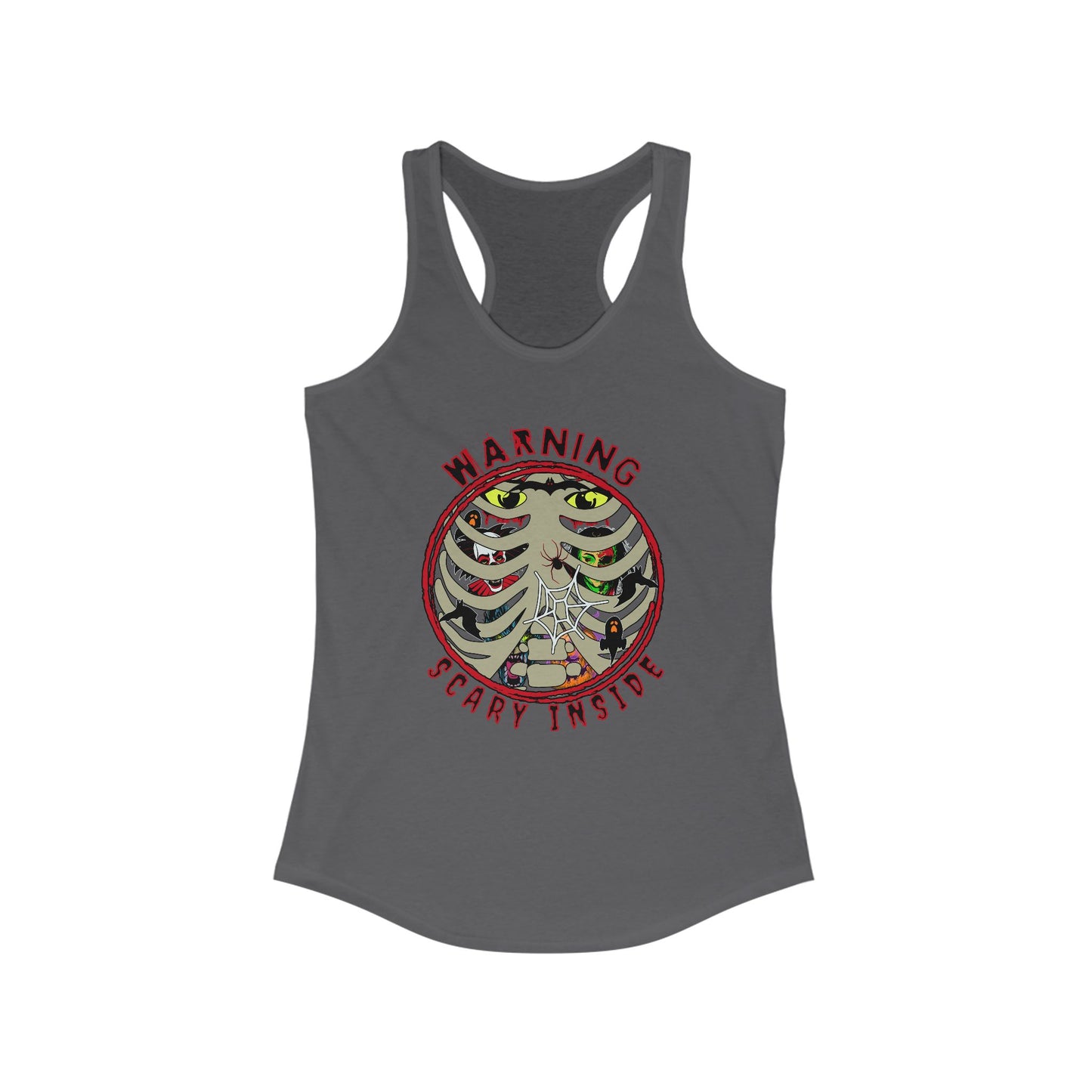 Warning, Scary Inside Women's Ideal Racerback Tank Horror Fun Summer Shirt
