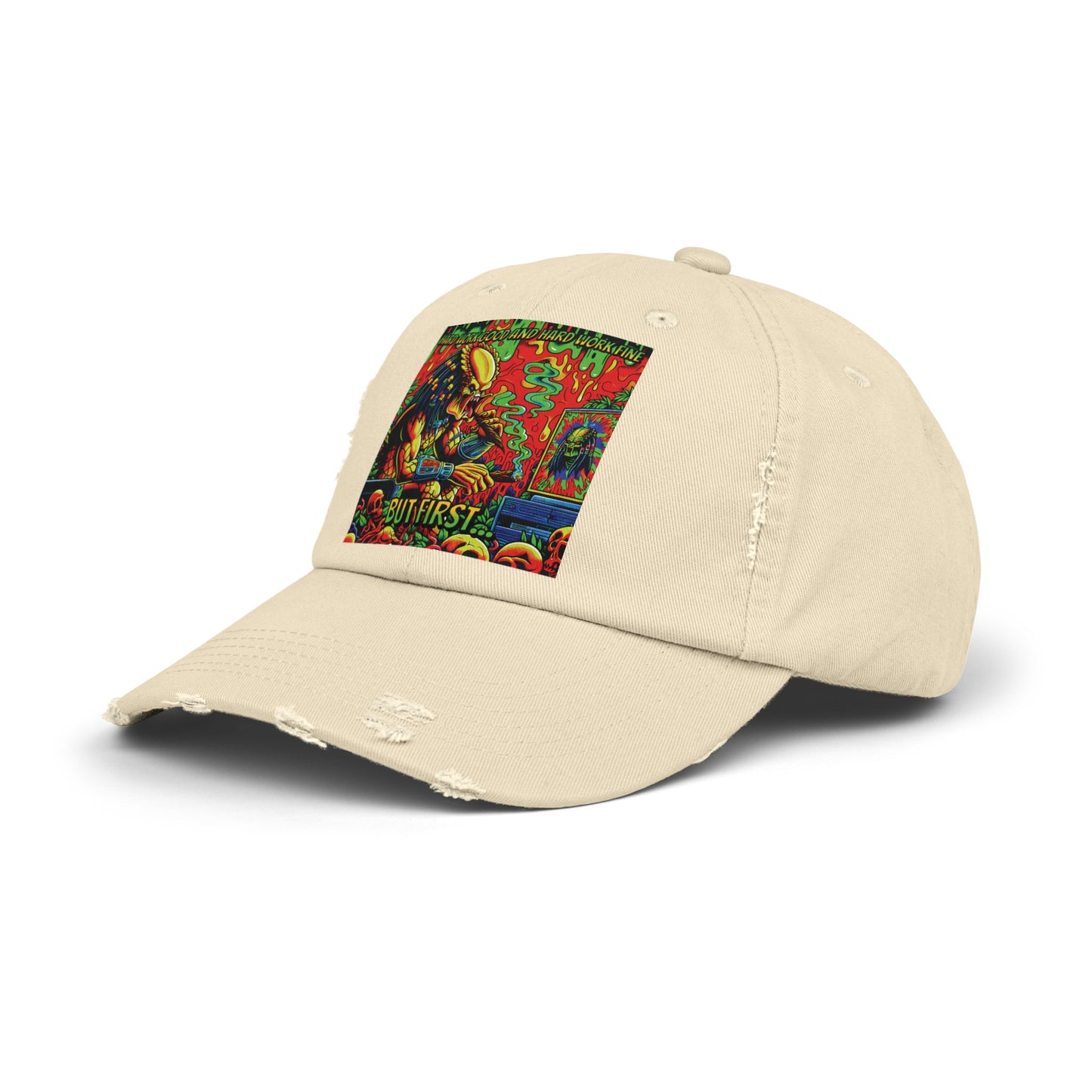 Horradelic Hard Work Good Hard Work Fine Predator Blunt Horror Fun Unisex Distressed Baseball Cap Hat