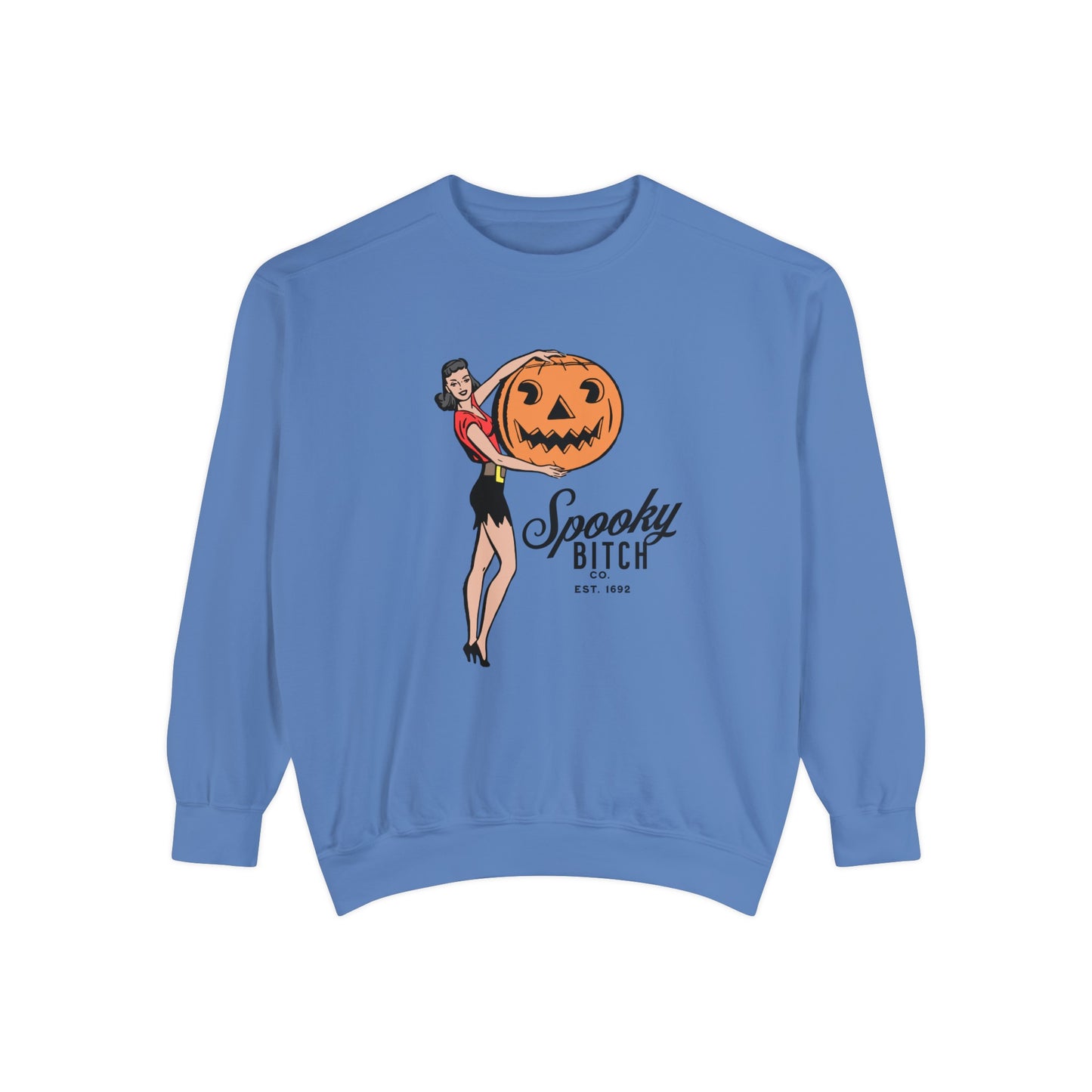 Spooky B!tch Co - Salem Witch 1692 Halloween Pumpkin Funny Retro-Style Gothic Sweatshirt - Unisex Garment-Dyed Sweatshirt