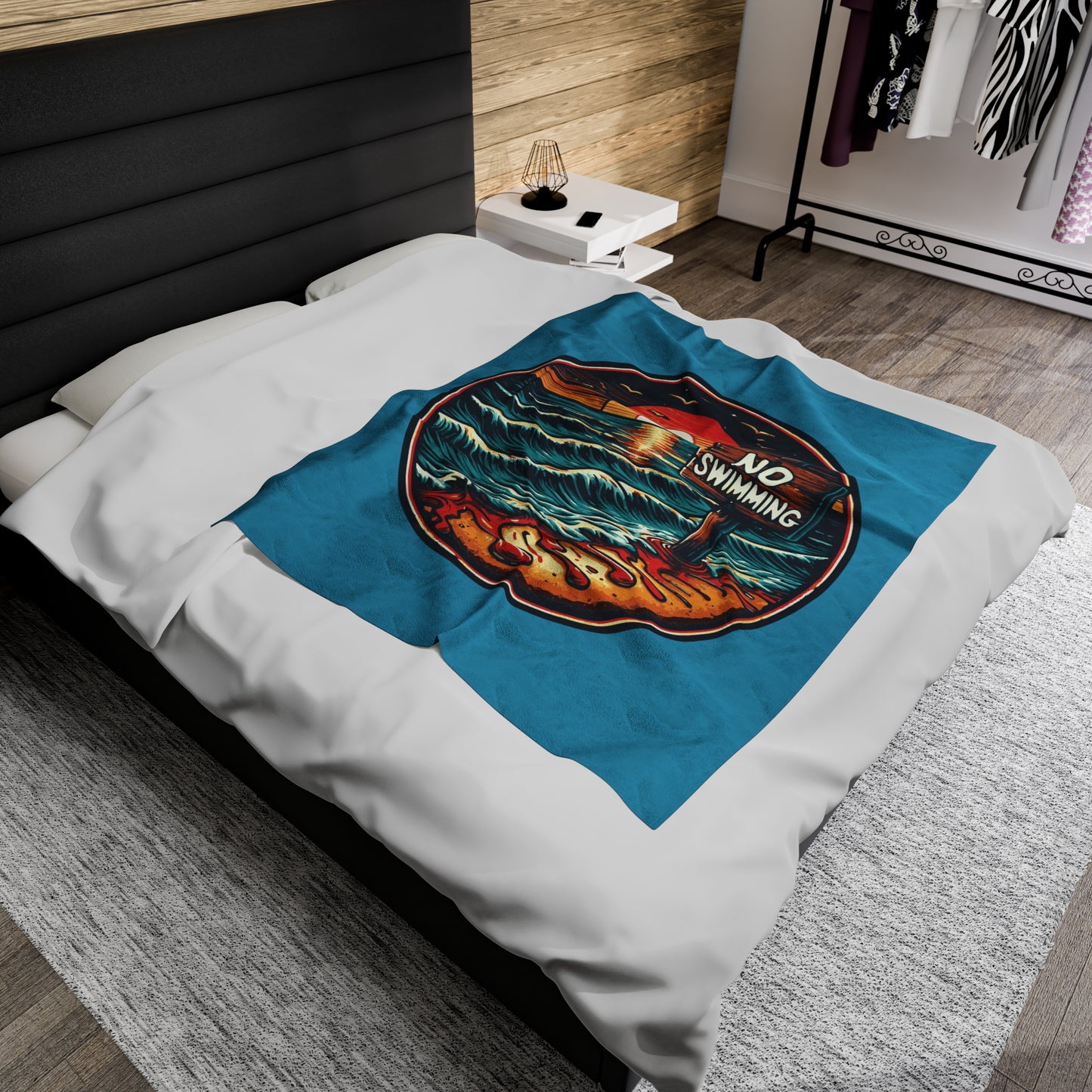 No Swimming Bloody Beach Horror Fun Velveteen Plush Throw Blanket Scary Ocean Shark Jaws