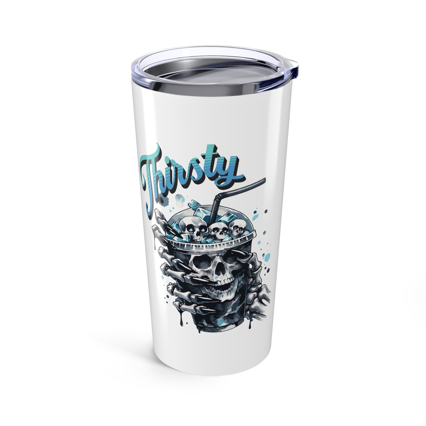 20oz Tumbler Thirsty Skeleton Hand Drinking Cup with Skull Cubes | Horror Fun