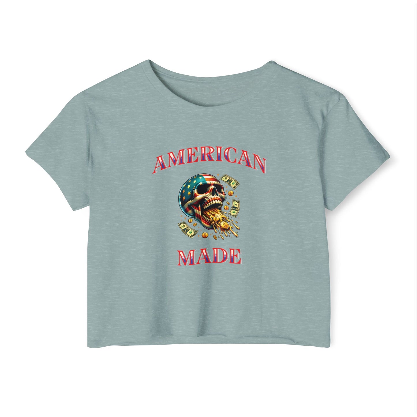 Crop Top - American Made Skull Money Design