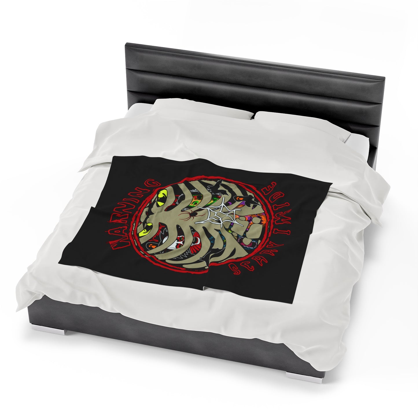 Warning, Scary Inside Velveteen Plush Blanket Horror Fun Halloween Decor