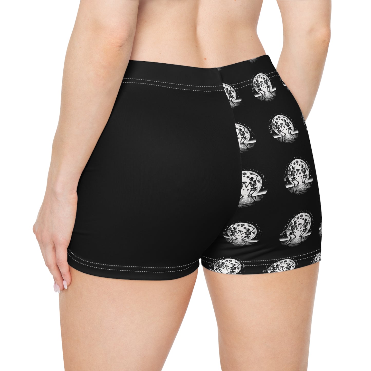 Gothic Women's Workout Shorts - Skeletons Dancing Under The Full Moon