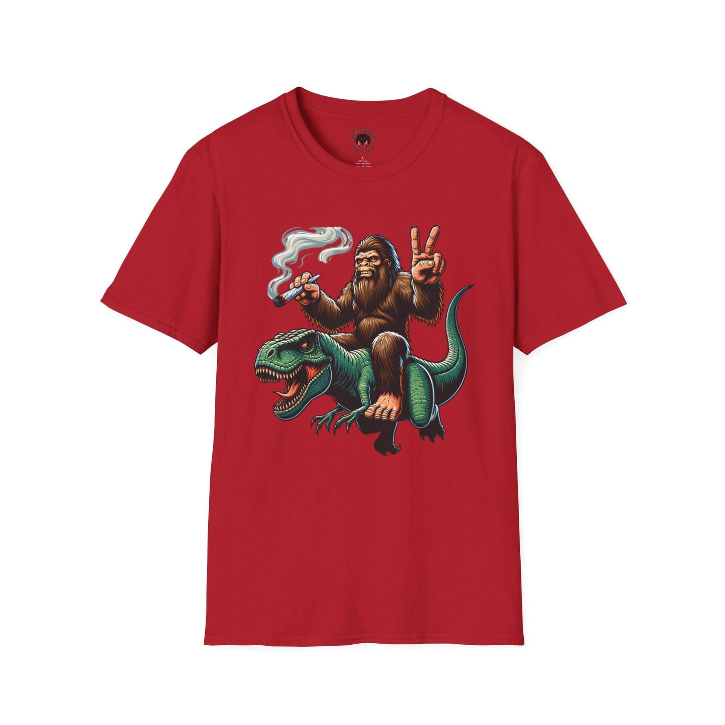 T-Shirt Bigfoot Riding T-Rex 420 Fun Cryptid Tee