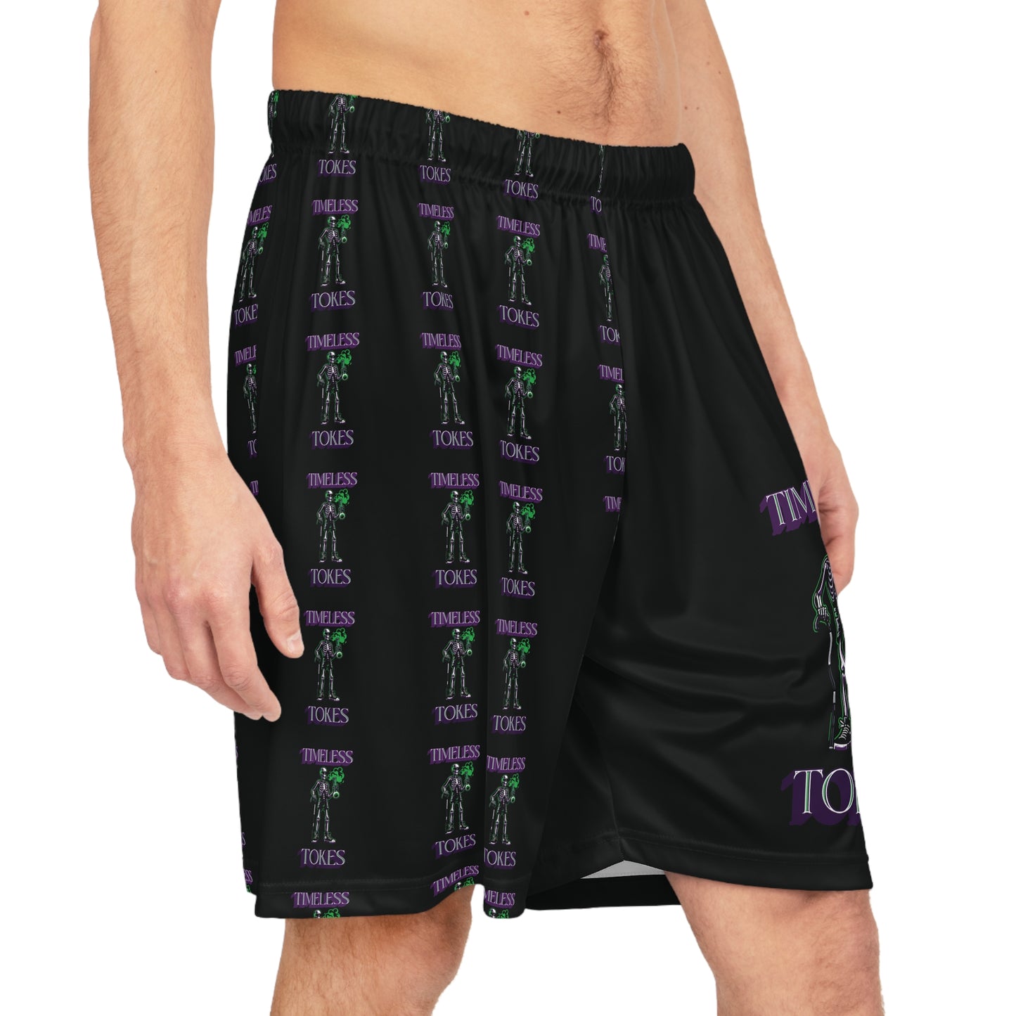 Timeless Tokes Basketball Shorts - Skeleton Smoking Weed 420 Design