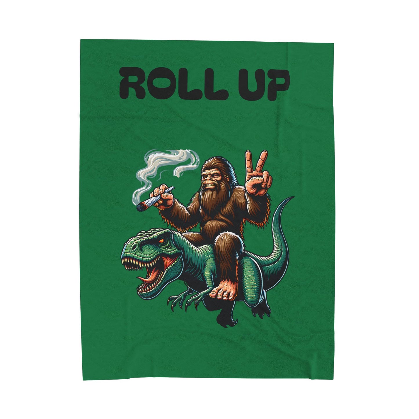 Blanket - Bigfoot Riding T Rex Smoking Joint Peace Sign Design