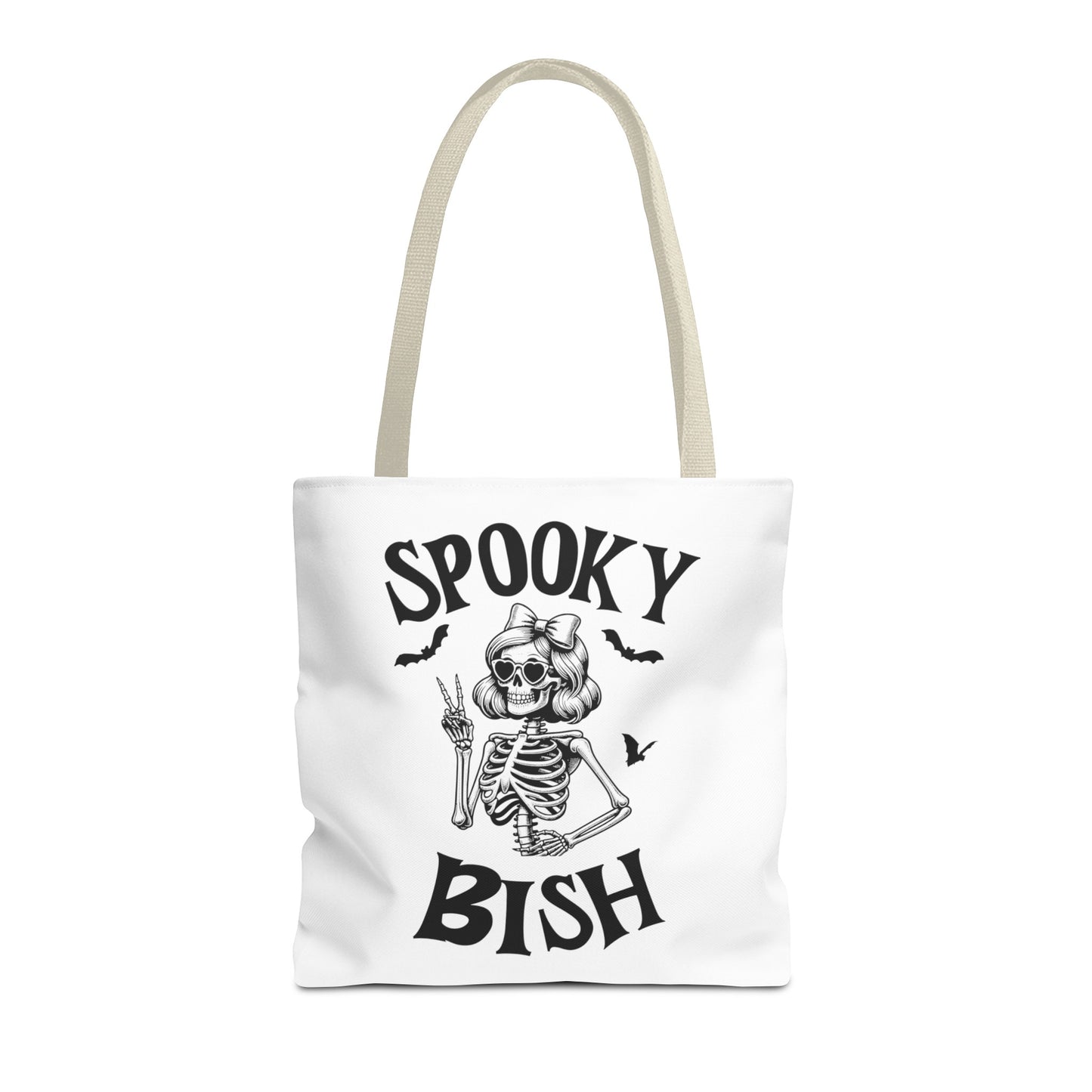 Spooky Bish Skeleton With Sunglasses and Peace Sign Gothic Horror Fun Beach Lunch Carry Tote Bag (AOP)