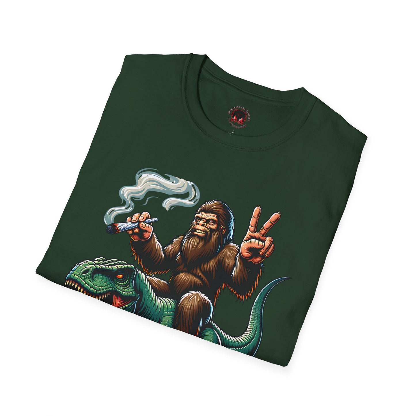 T-Shirt Bigfoot Riding T-Rex 420 Fun Cryptid Tee