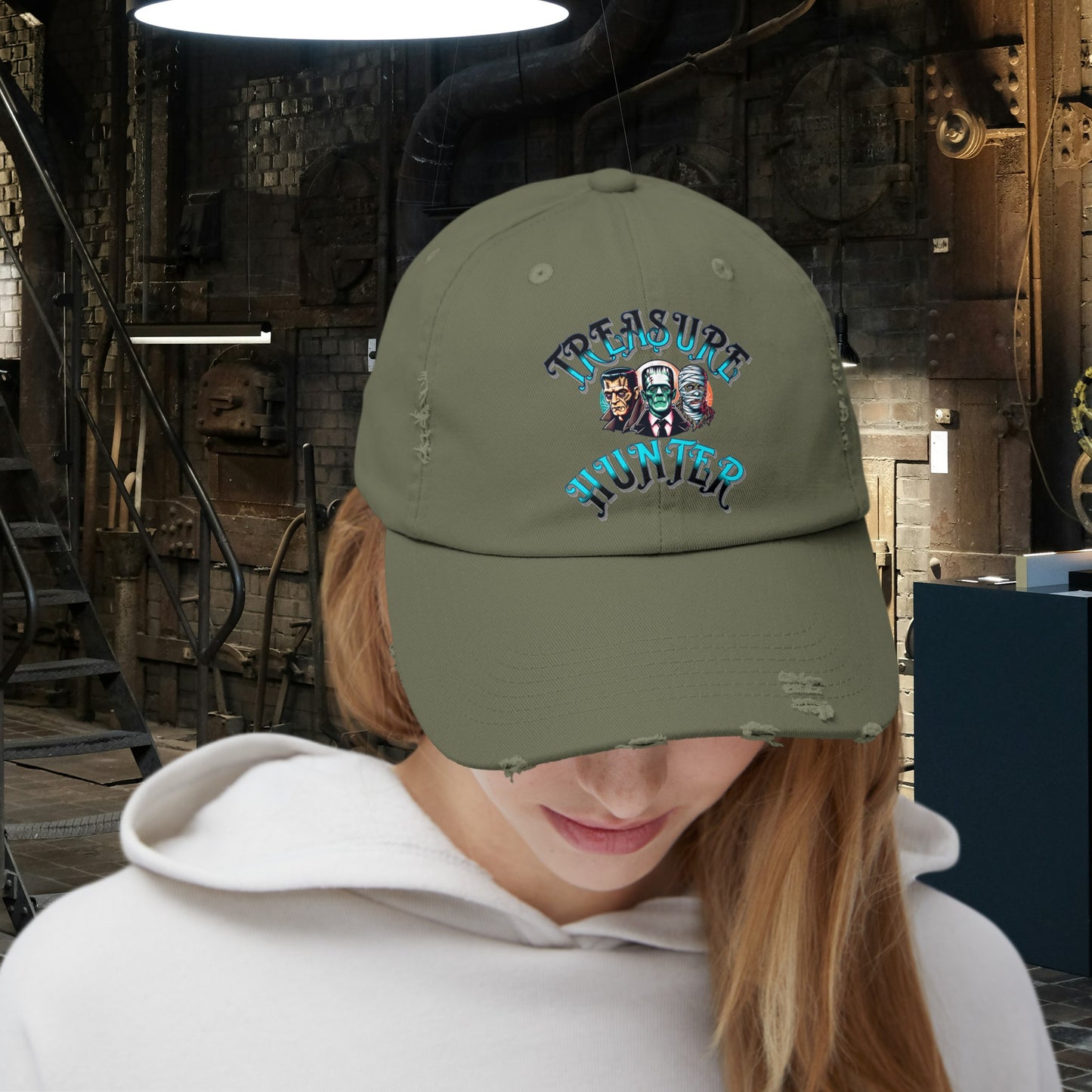 Treasure Hunter Monster Figure Collector Unisex Distressed Cap Horror Fun Hat Convention Toy Show