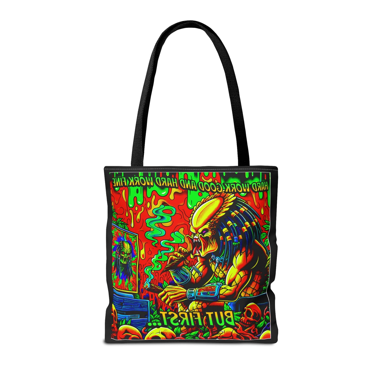 Horradelic Hard Work Good Hard Work Fine Predator Blunt Smoking Horror Fun Travel Carry Tote Bag (AOP)