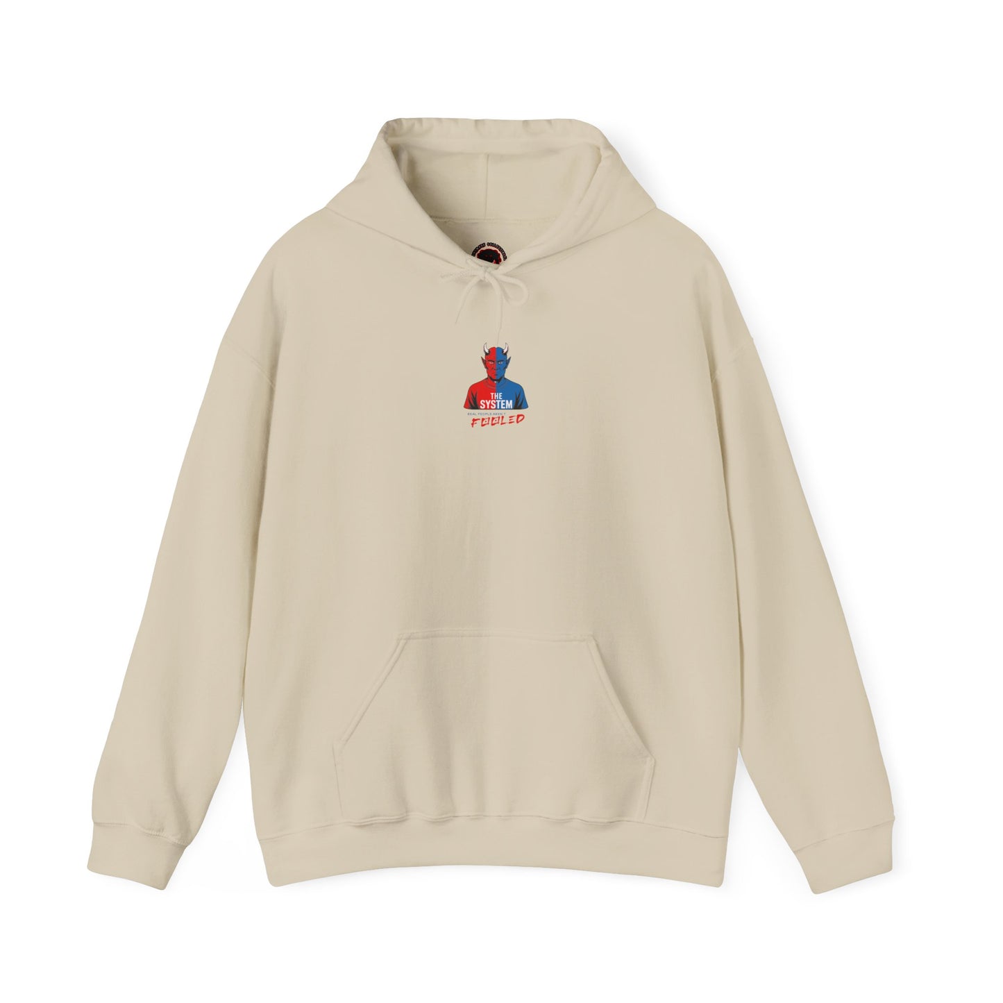 Hooded Sweatshirt - The System - Real People Arent Fooled Red Blue Design