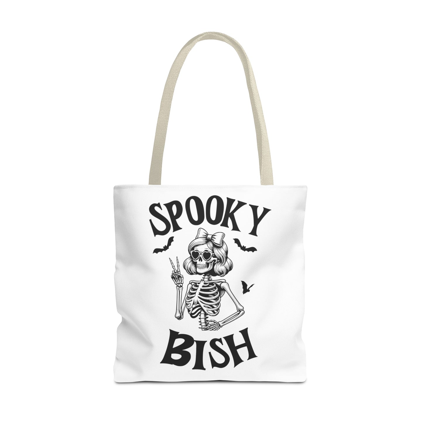 Spooky Bish Skeleton With Sunglasses and Peace Sign Gothic Horror Fun Beach Lunch Carry Tote Bag (AOP)