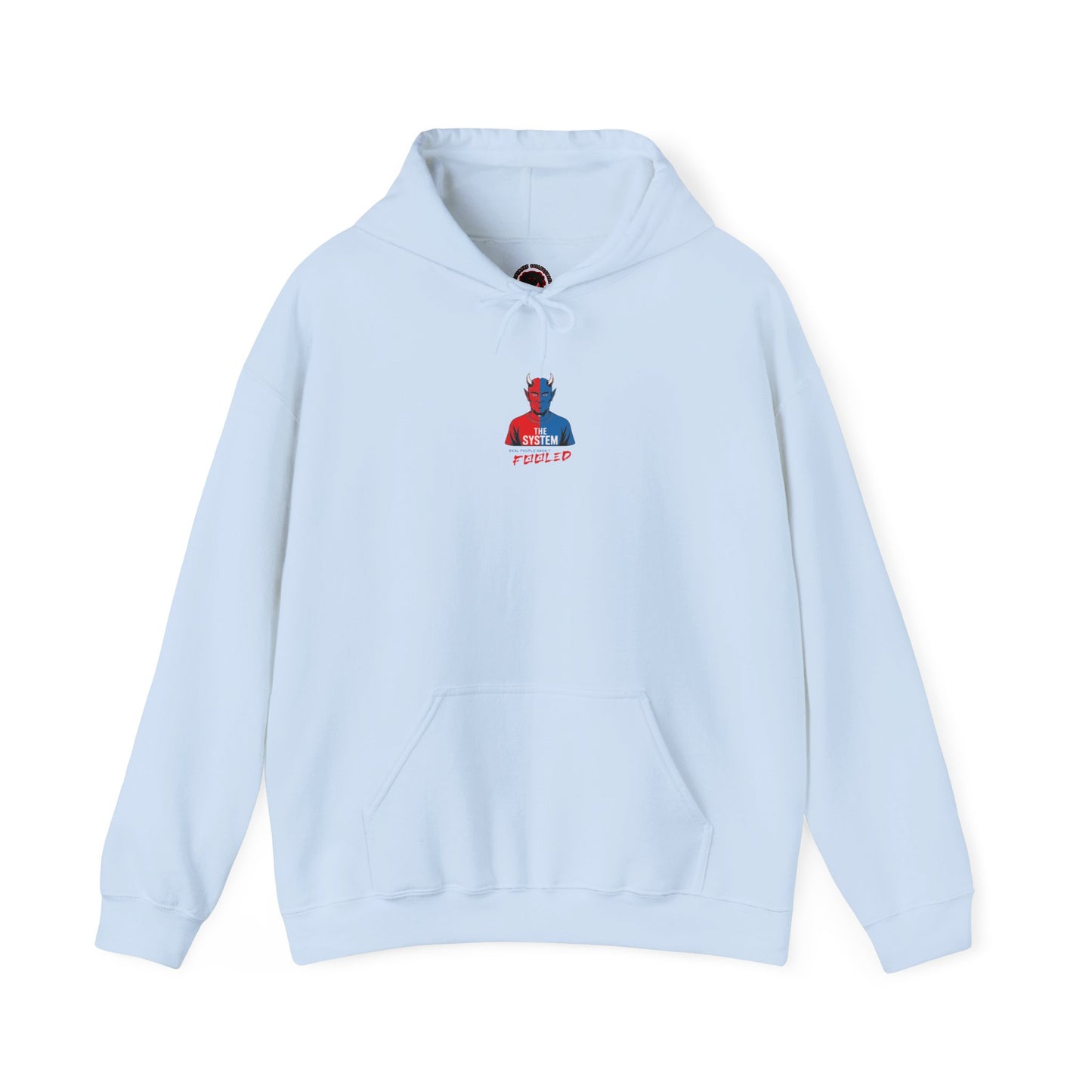 Hooded Sweatshirt - The System - Real People Arent Fooled Red Blue Design