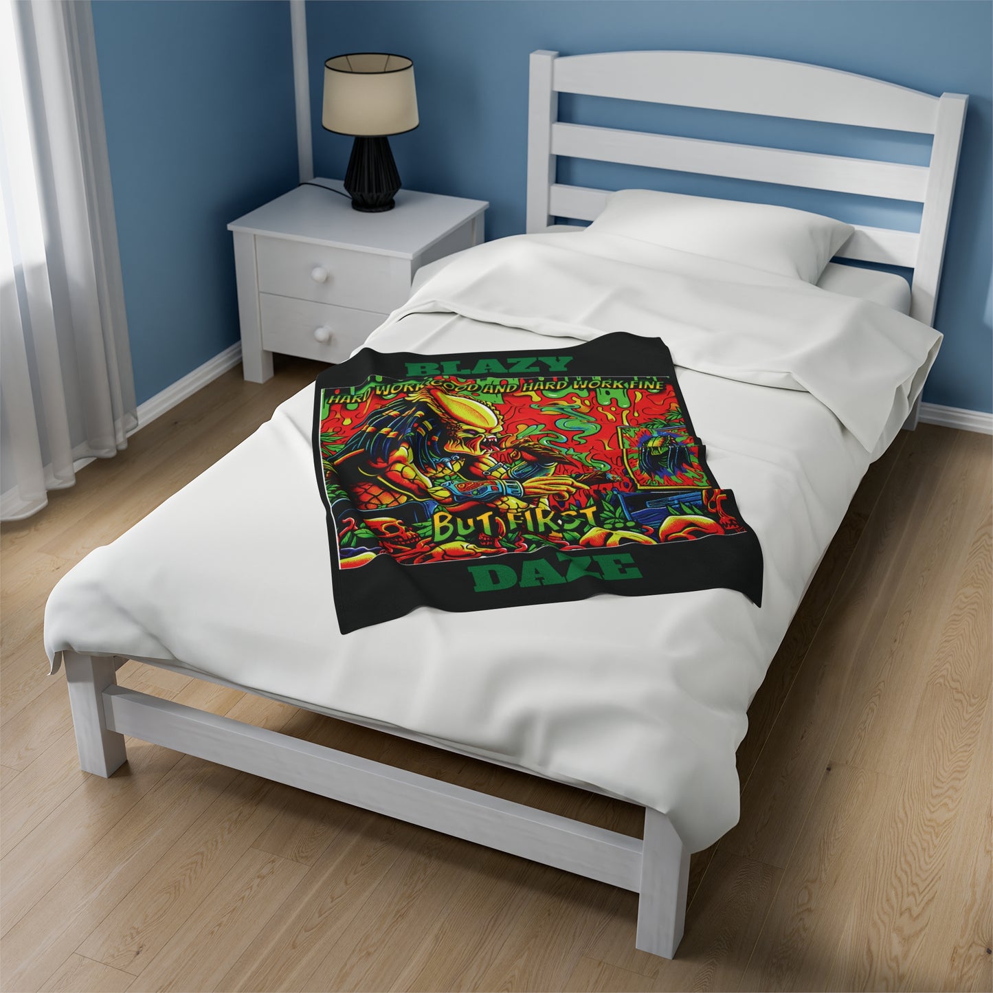 Horradelic Hard Work Good Hard Work Fine Blazy Daze Predator Blunt Horror Fun Velveteen Plush Throw Blanket