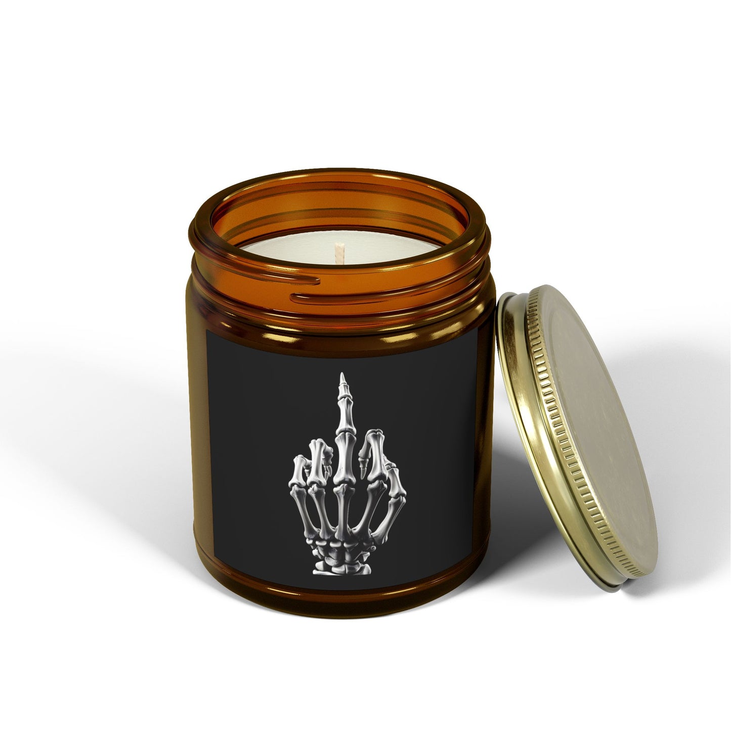 Scented Candle - Skeleton Hand Middle Finger Funny Coconut Apricot Wax (4oz. 9oz)