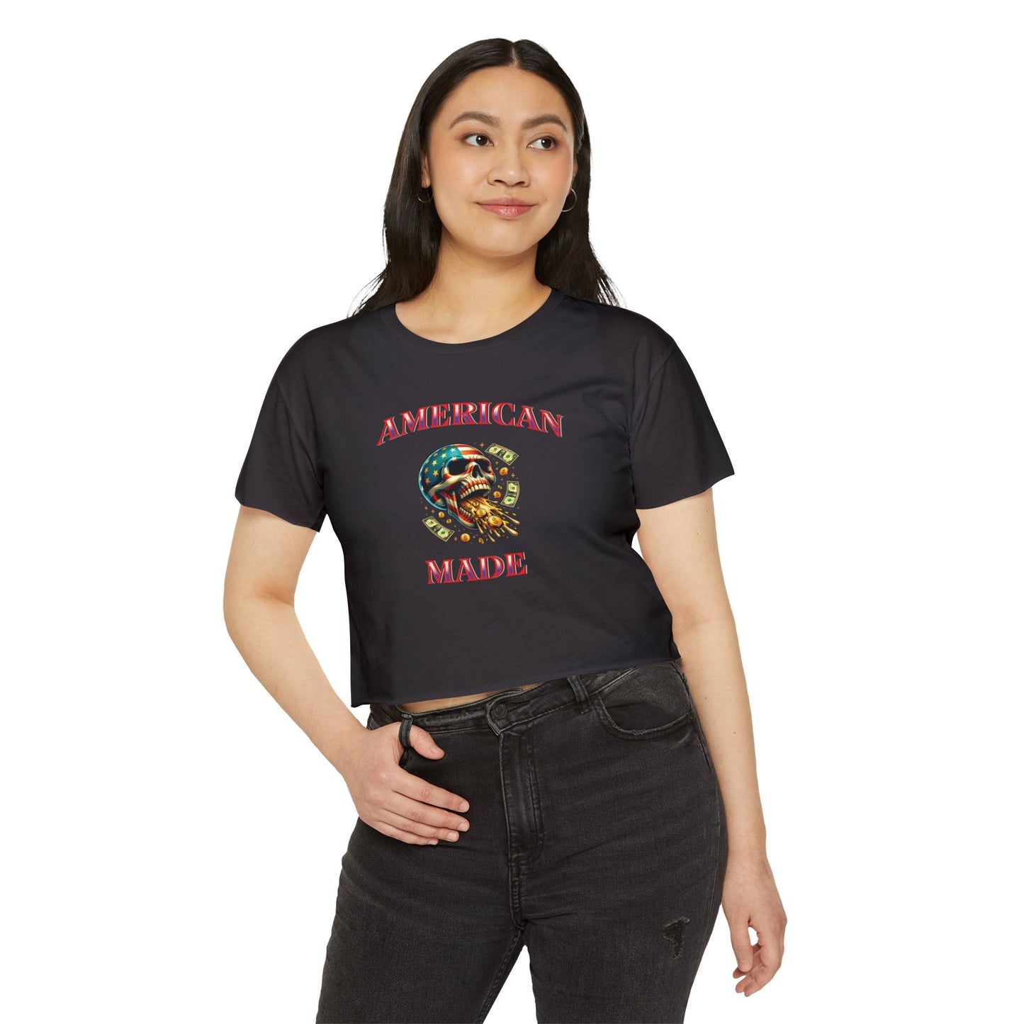 Crop Top - American Made Skull Money Design