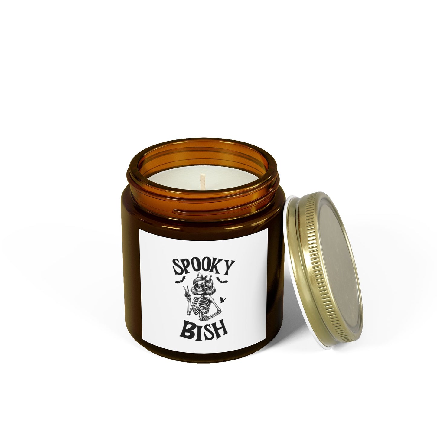Scented Candle - Spooky Bish Female Skeleton Peace Sign (4oz, 9oz)