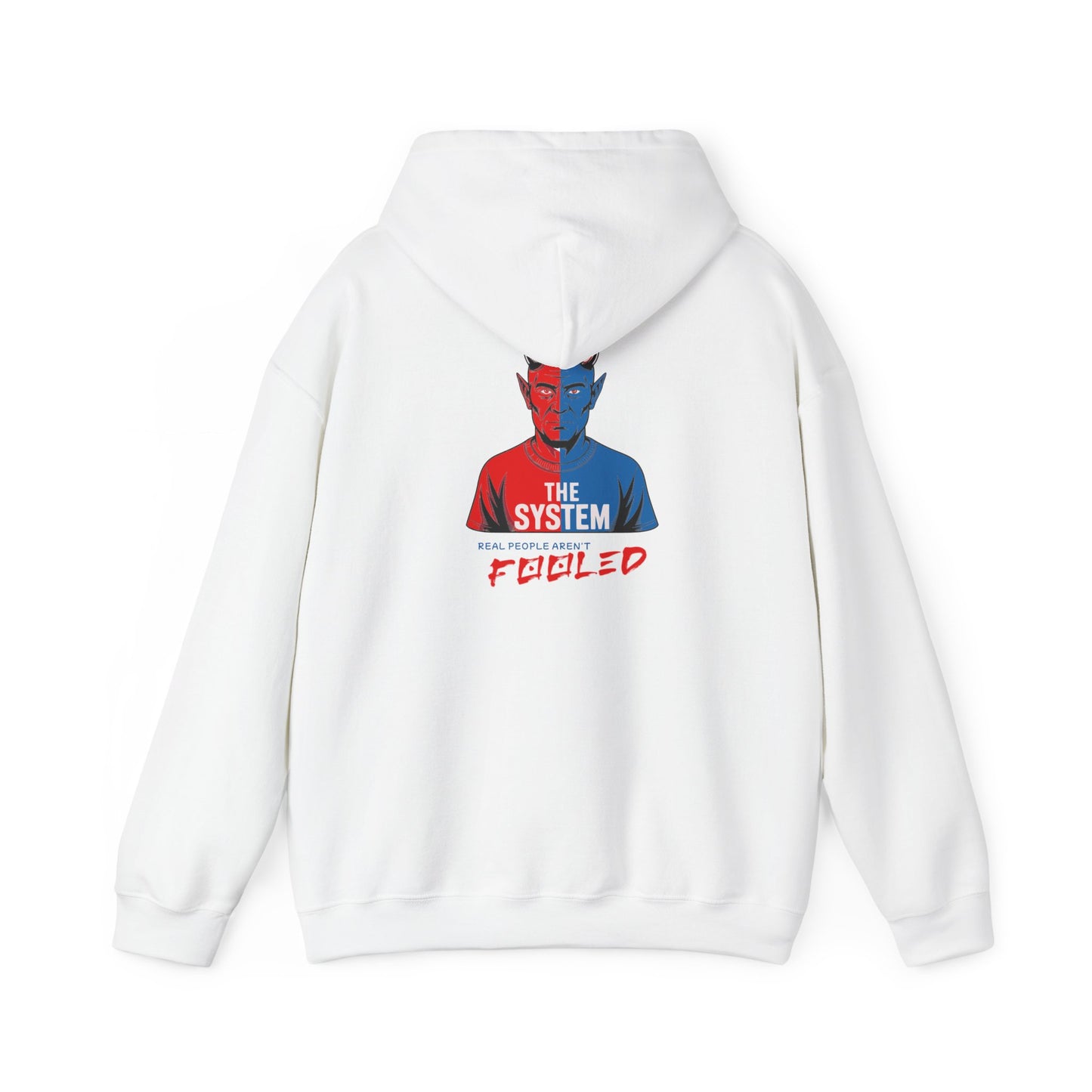 Hooded Sweatshirt - The System - Real People Arent Fooled Red Blue Design