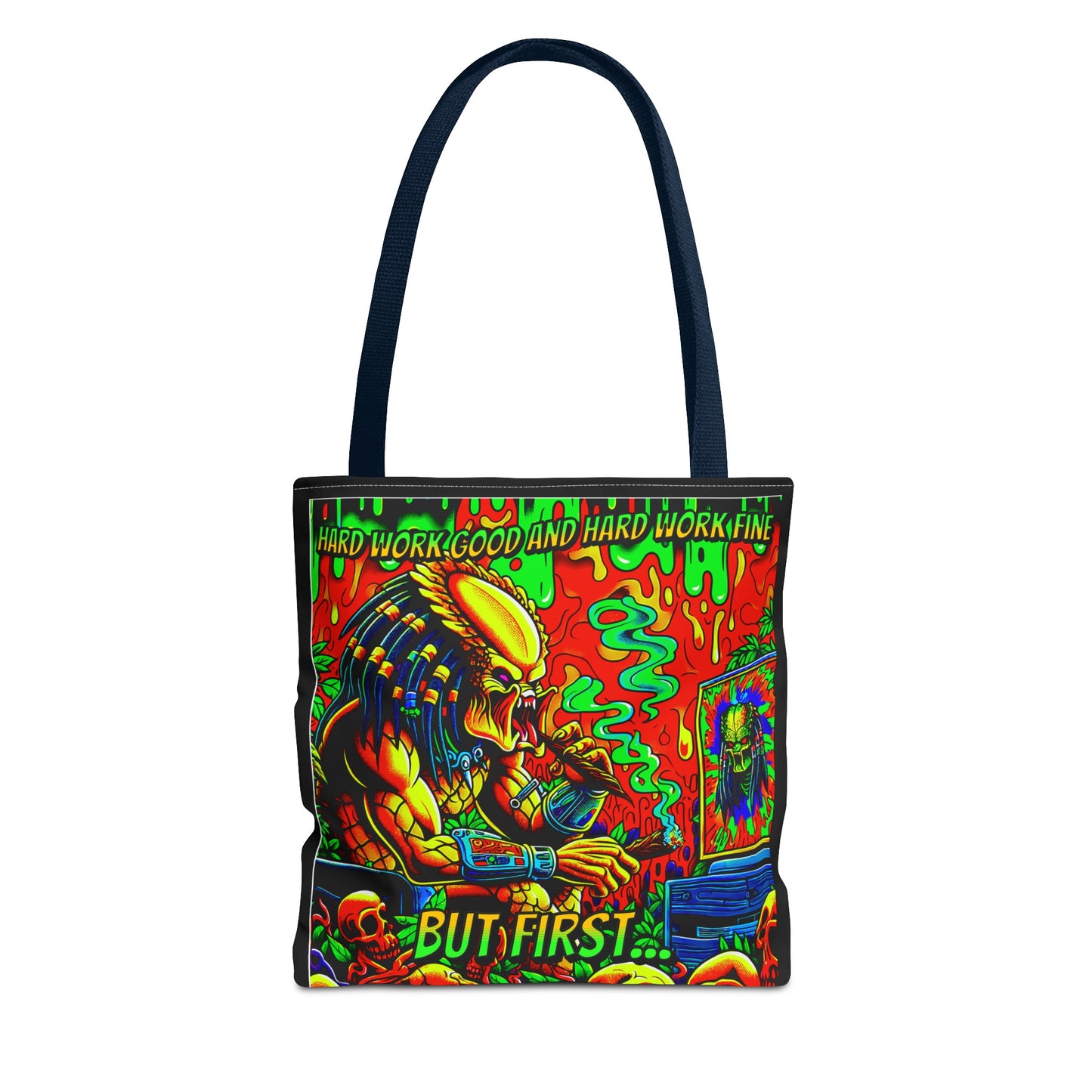 Horradelic Hard Work Good Hard Work Fine Predator Blunt Smoking Horror Fun Travel Carry Tote Bag (AOP)