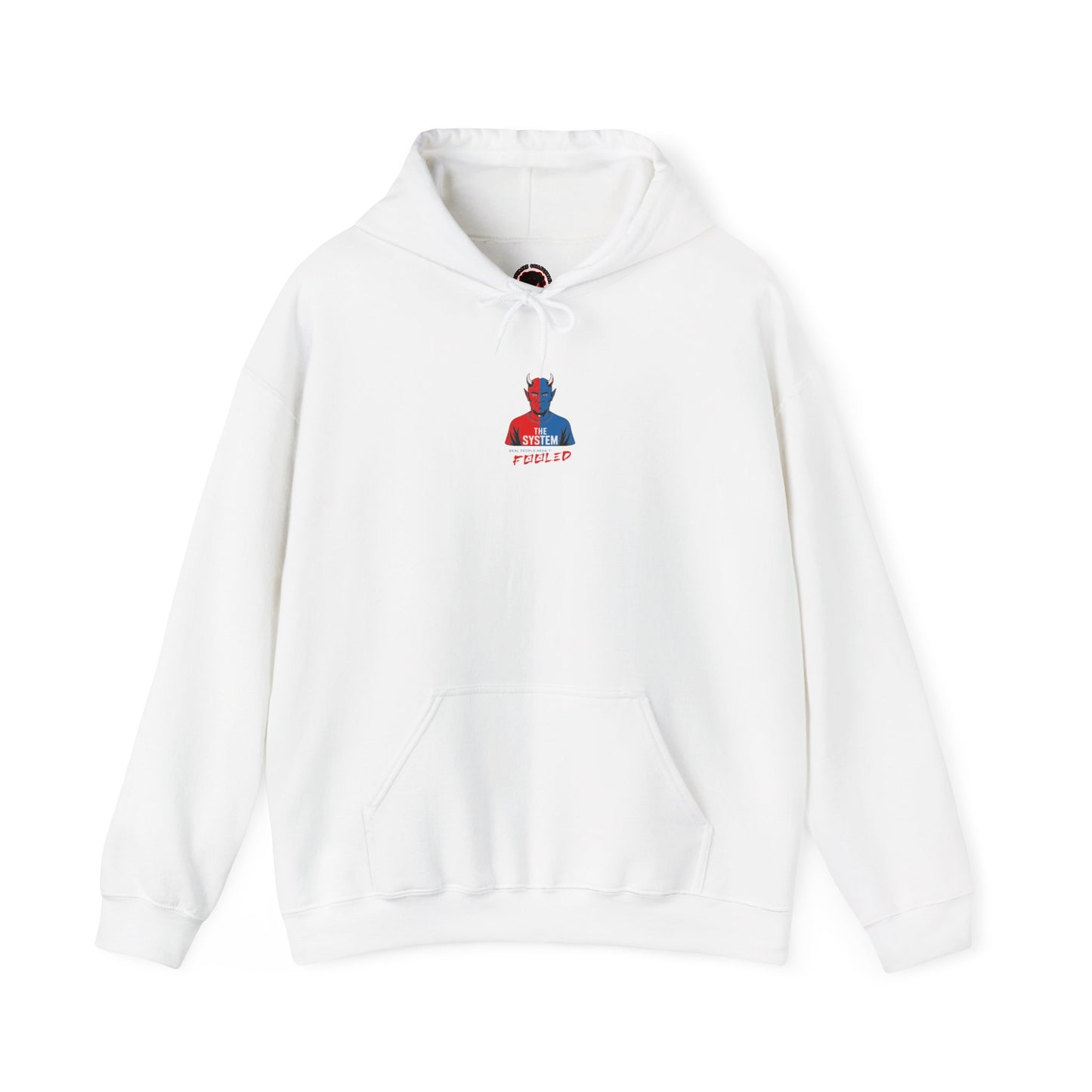 Hooded Sweatshirt - The System - Real People Arent Fooled Red Blue Design