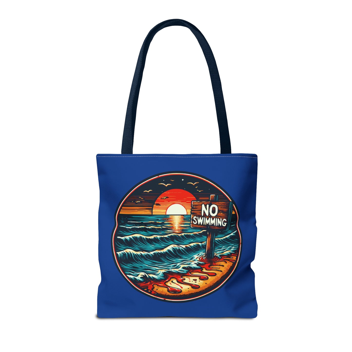 No Swimming Bloody Beach Tote Bag (AOP) Horror Fun Travel Swimming Vacation