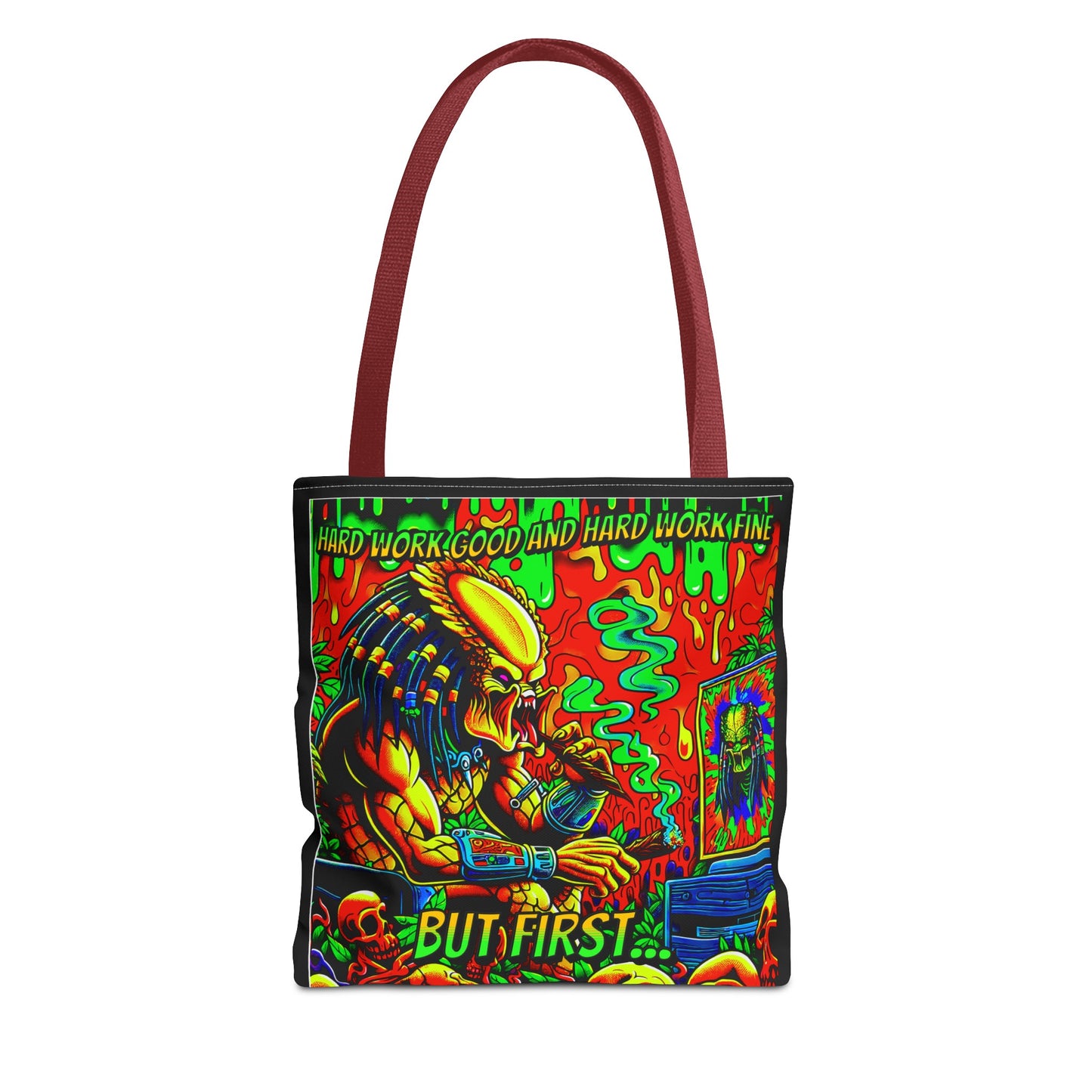 Horradelic Hard Work Good Hard Work Fine Predator Blunt Smoking Horror Fun Travel Carry Tote Bag (AOP)