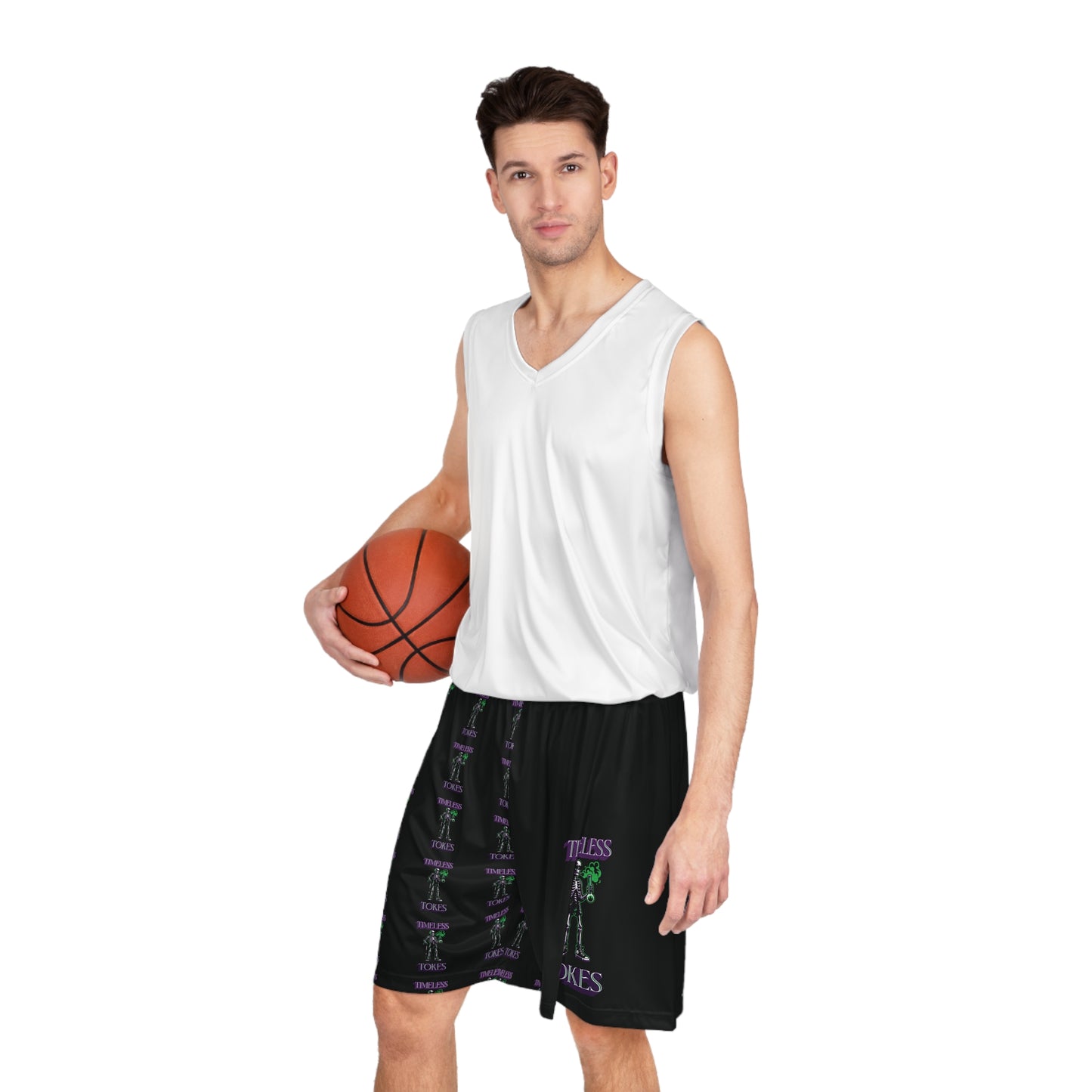 Timeless Tokes Basketball Shorts - Skeleton Smoking Weed 420 Design