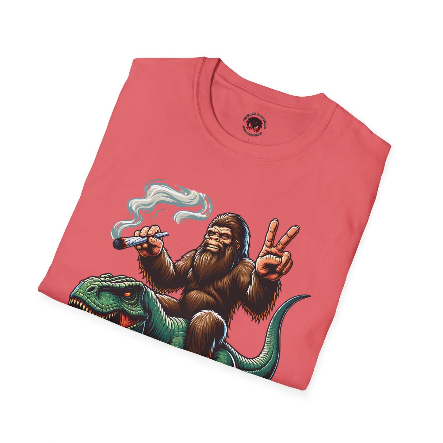 T-Shirt Bigfoot Riding T-Rex 420 Fun Cryptid Tee