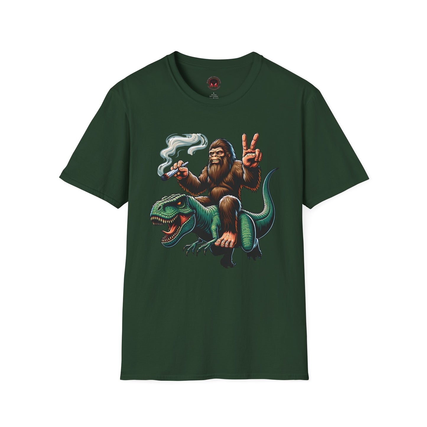 T-Shirt Bigfoot Riding T-Rex 420 Fun Cryptid Tee