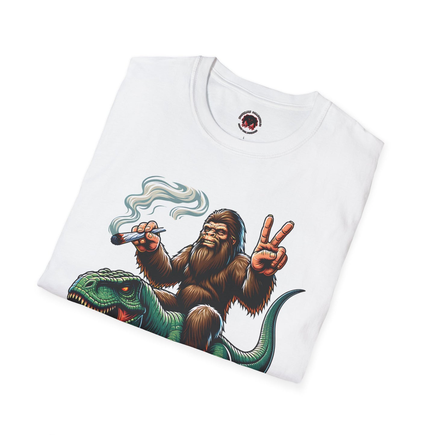 T-Shirt Bigfoot Riding T-Rex 420 Fun Cryptid Tee