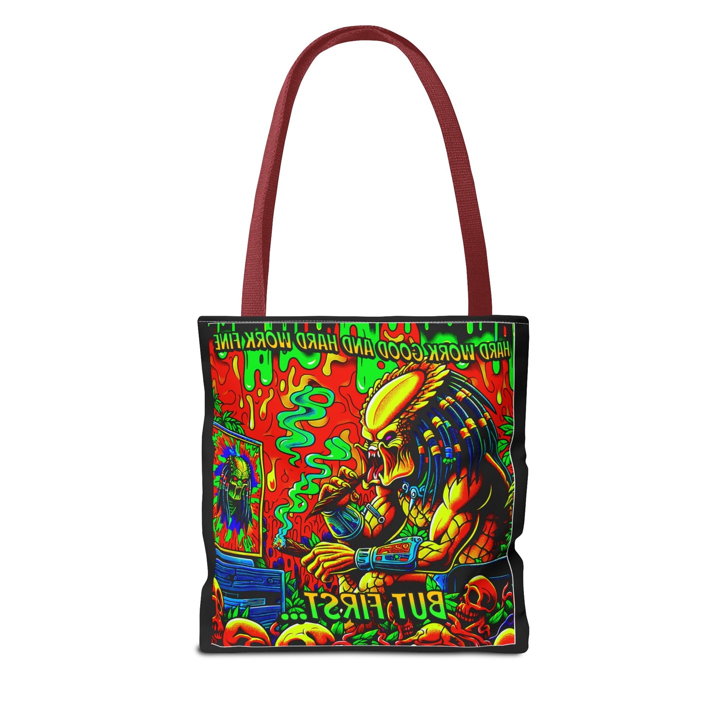 Horradelic Hard Work Good Hard Work Fine Predator Blunt Smoking Horror Fun Travel Carry Tote Bag (AOP)