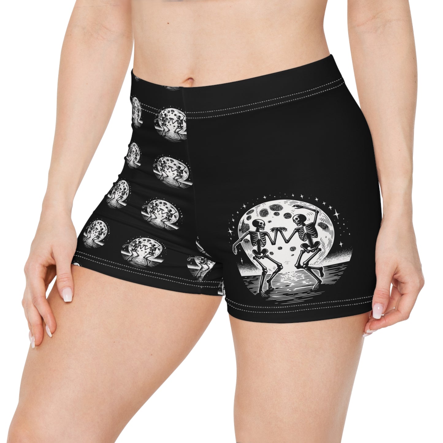 Gothic Women's Workout Shorts - Skeletons Dancing Under The Full Moon