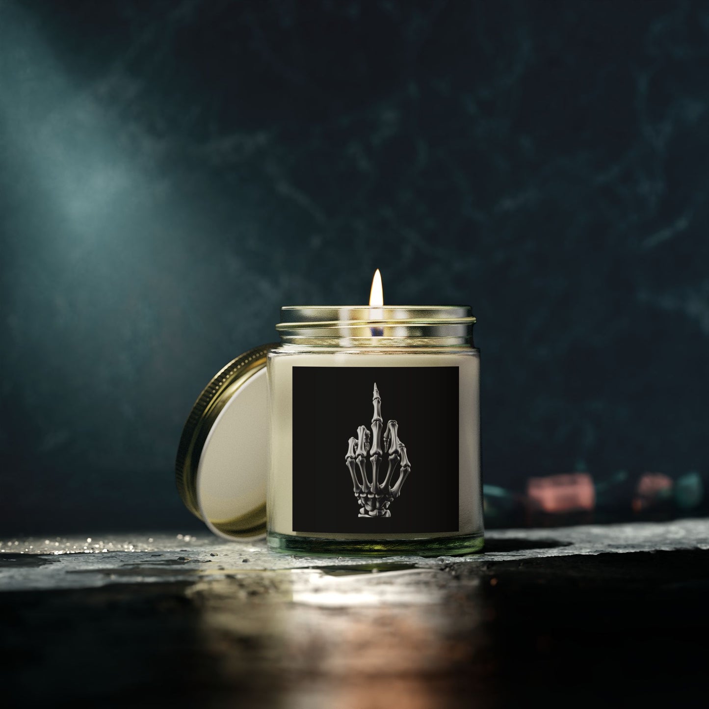 Scented Candle - Skeleton Hand Middle Finger Funny Coconut Apricot Wax (4oz. 9oz)