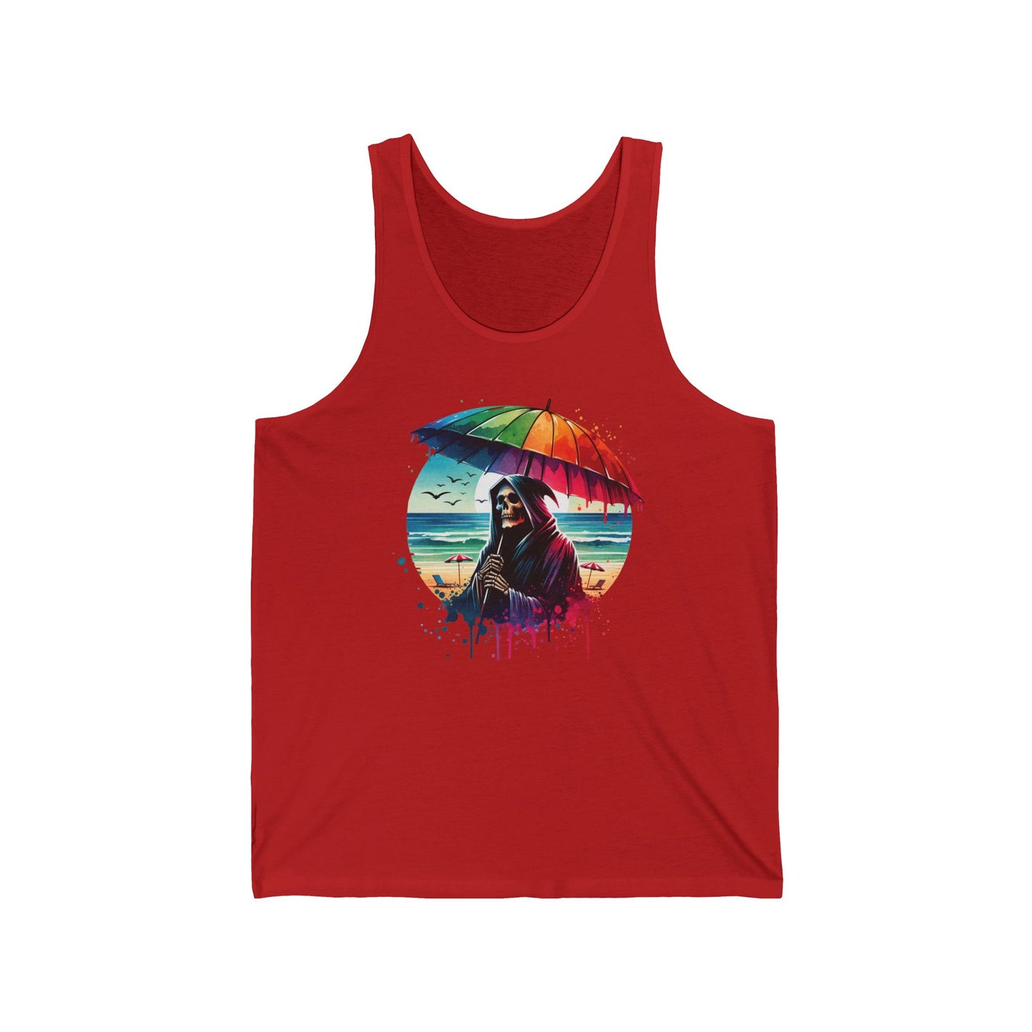 Summerween Pride Grim Reaper Beach Day Unisex Jersey Tank Top