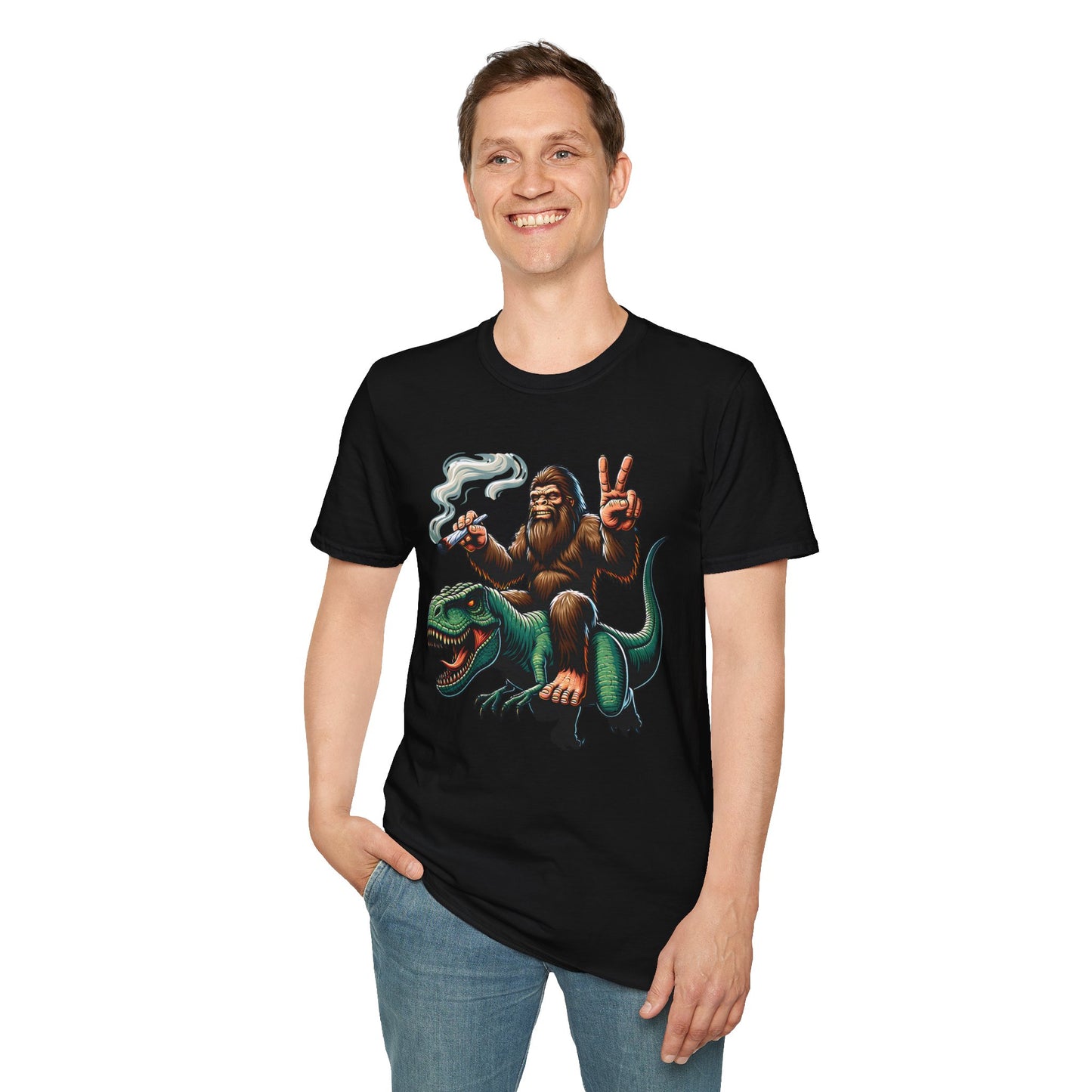 T-Shirt Bigfoot Riding T-Rex 420 Fun Cryptid Tee