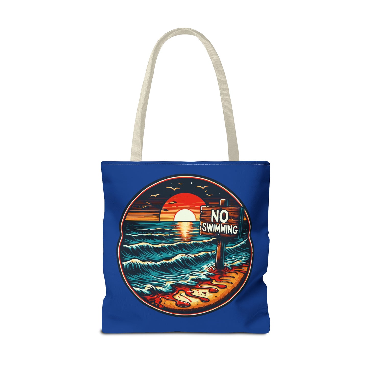 No Swimming Bloody Beach Tote Bag (AOP) Horror Fun Travel Swimming Vacation