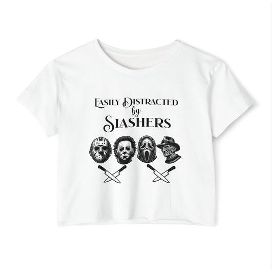 Easily Distracted by Slashers Festival Crop Top - Women’s Graphic Tee