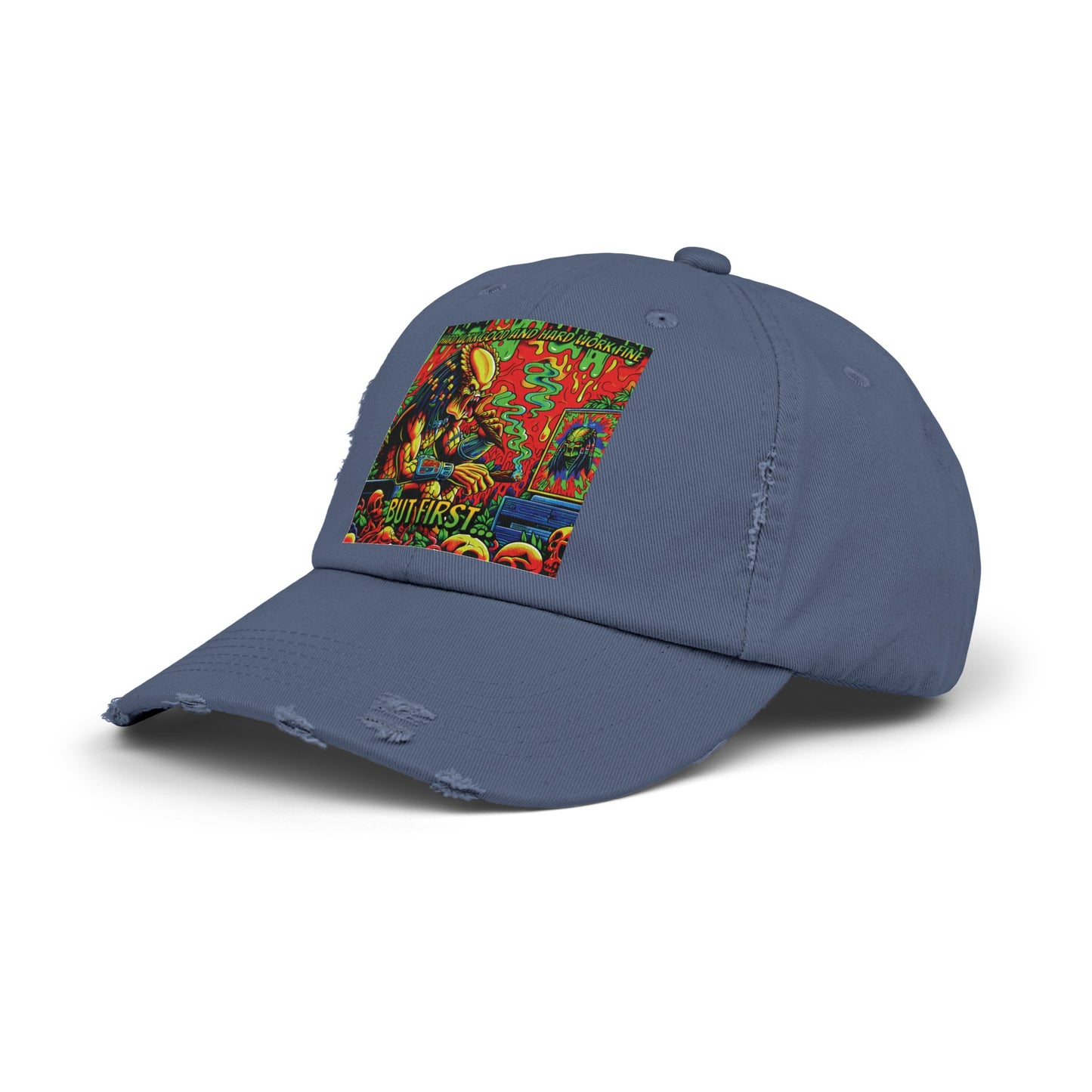 Horradelic Hard Work Good Hard Work Fine Predator Blunt Horror Fun Unisex Distressed Baseball Cap Hat