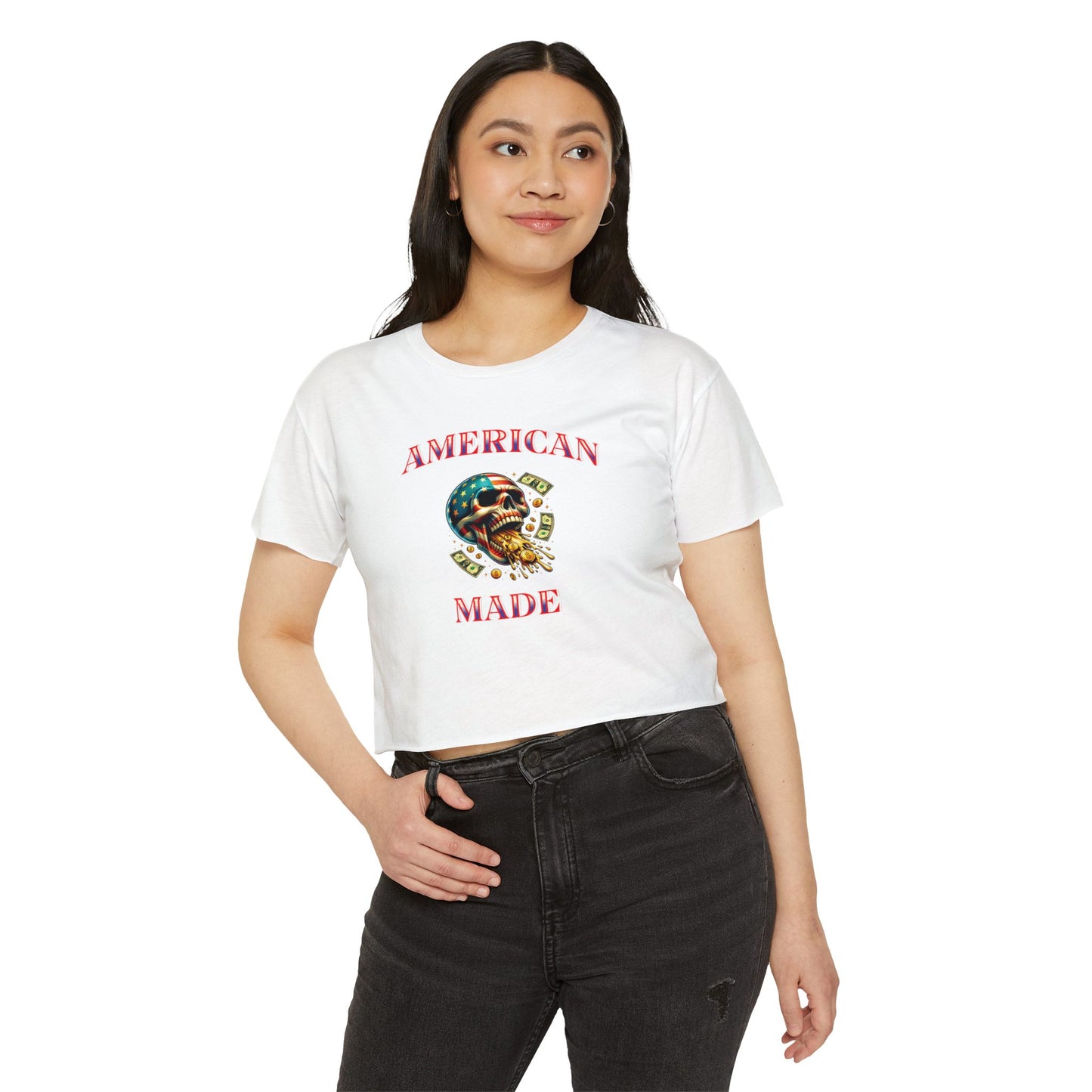 Crop Top - American Made Skull Money Design