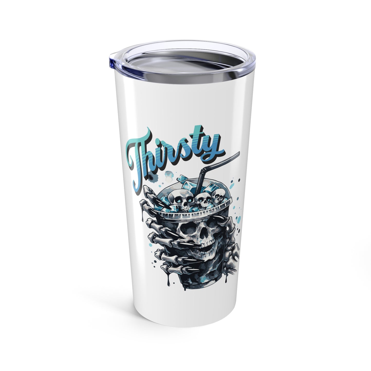 20oz Tumbler Thirsty Skeleton Hand Drinking Cup with Skull Cubes | Horror Fun